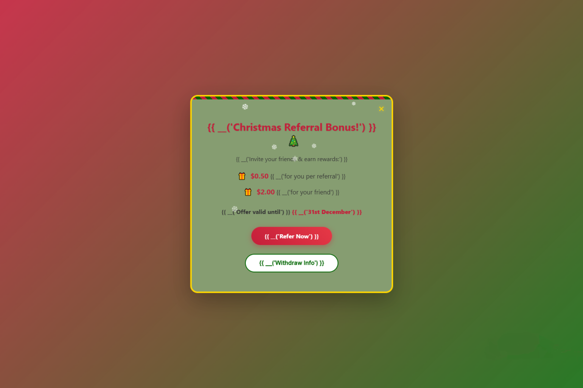Christmas Referral Bonus Popup UI
